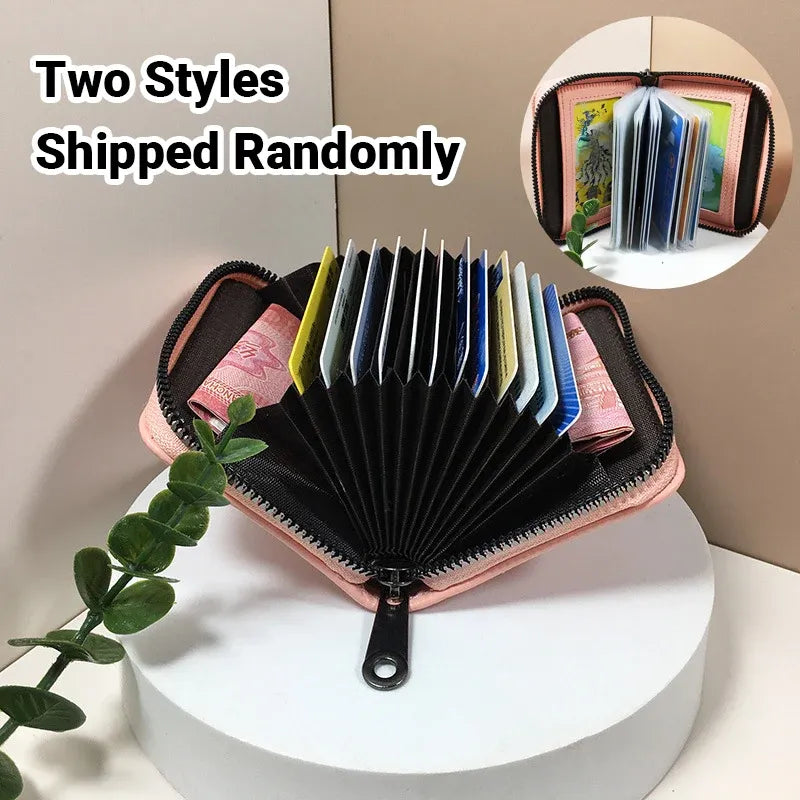 Compact Zipper Organ Card Cover Holder Wallet ID Bag Short Coin Purse Pockets - Brown
