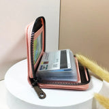 Compact Zipper Organ Card Cover Holder Wallet ID Bag Short Coin Purse Pockets - Brown - Low Angle