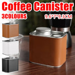 Airtight Coffee Canister Storage Jar Pour Valve Leather 9.6 x 7 x 9.3cm - White