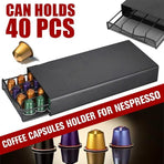Coffee Pod Holder Drawer for Nespresso - 40 Capsules Storage Rack Stand