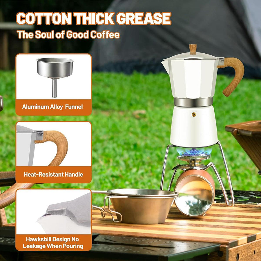 Portable Coffee Maker Wood Grain Handle Outdoor Manual Espresso Machine Camping - Beige-150ml