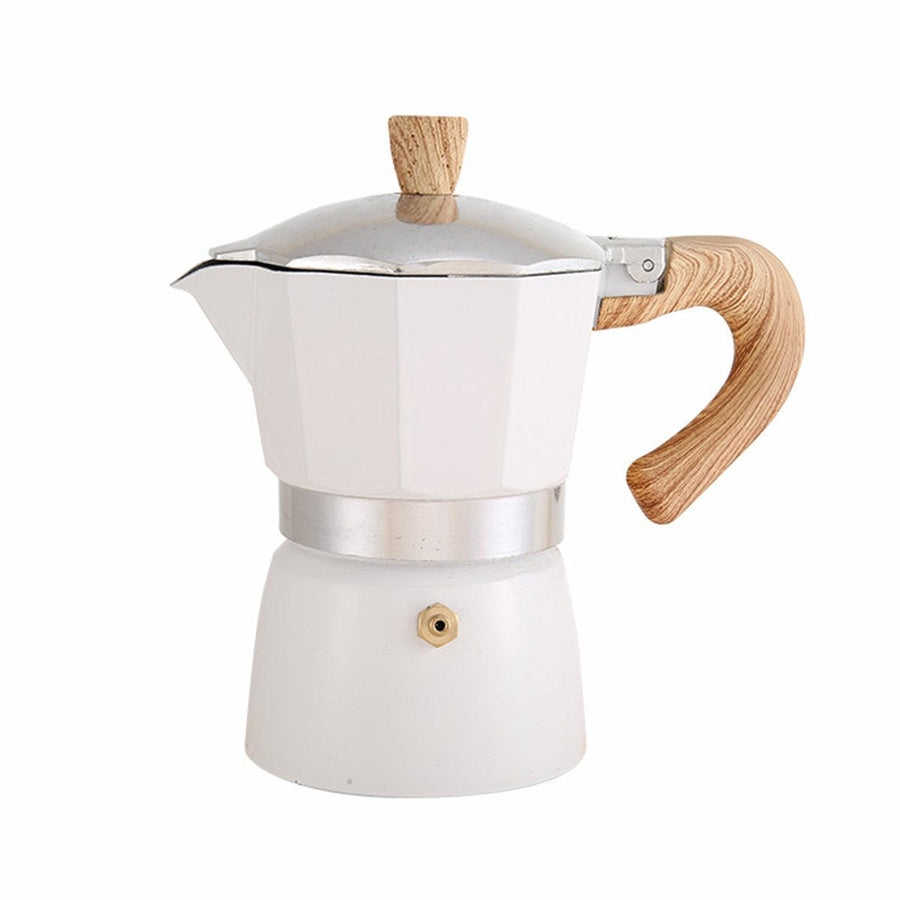 Portable Coffee Maker Wood Grain Handle Outdoor Manual Espresso Machine Camping - Beige-150ml