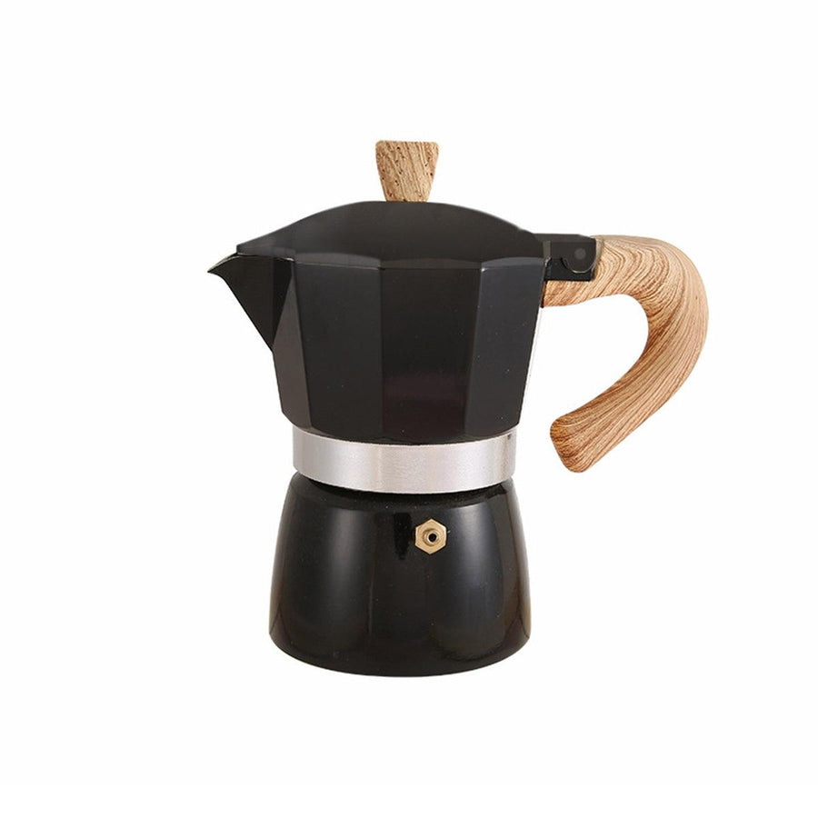 Portable Coffee Maker Wood Grain Handle Outdoor Manual Espresso Machine Camping - Beige-150ml