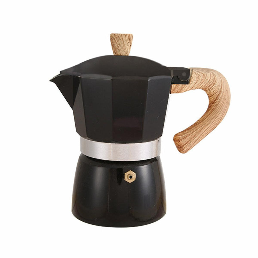 Portable Coffee Maker Wood Grain Handle Outdoor Manual Espresso Machine Camping - Beige-150ml