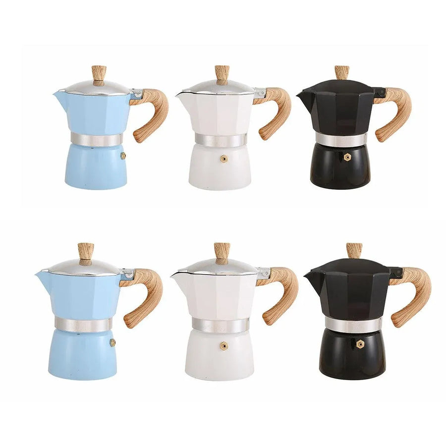 Portable Coffee Maker Wood Grain Handle Outdoor Manual Espresso Machine Camping - Beige-300ml