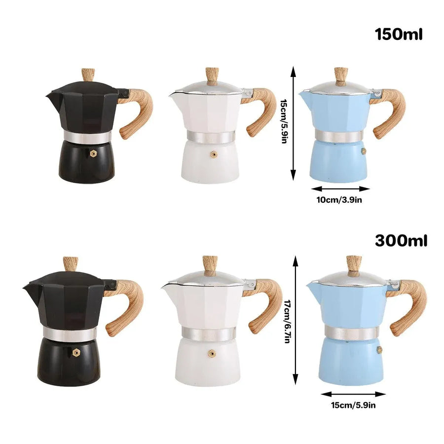 Portable Coffee Maker Wood Grain Handle Outdoor Manual Espresso Machine Camping - Beige-300ml