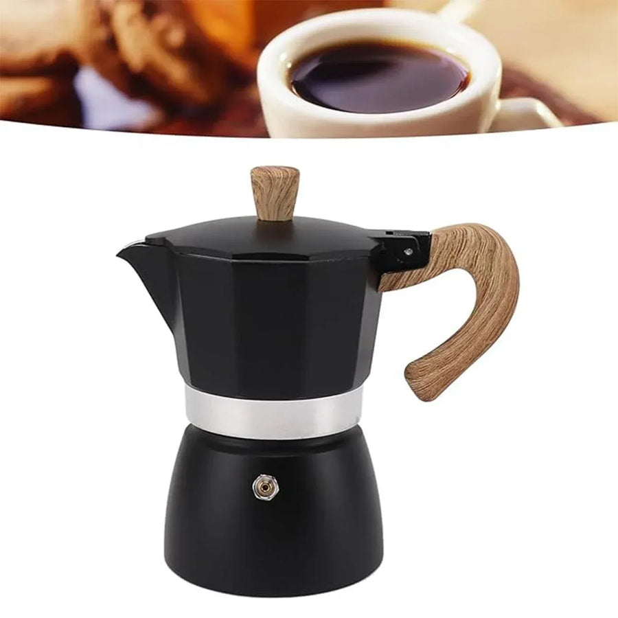Portable Coffee Maker Wood Grain Handle Outdoor Manual Espresso Machine Camping - Beige-300ml