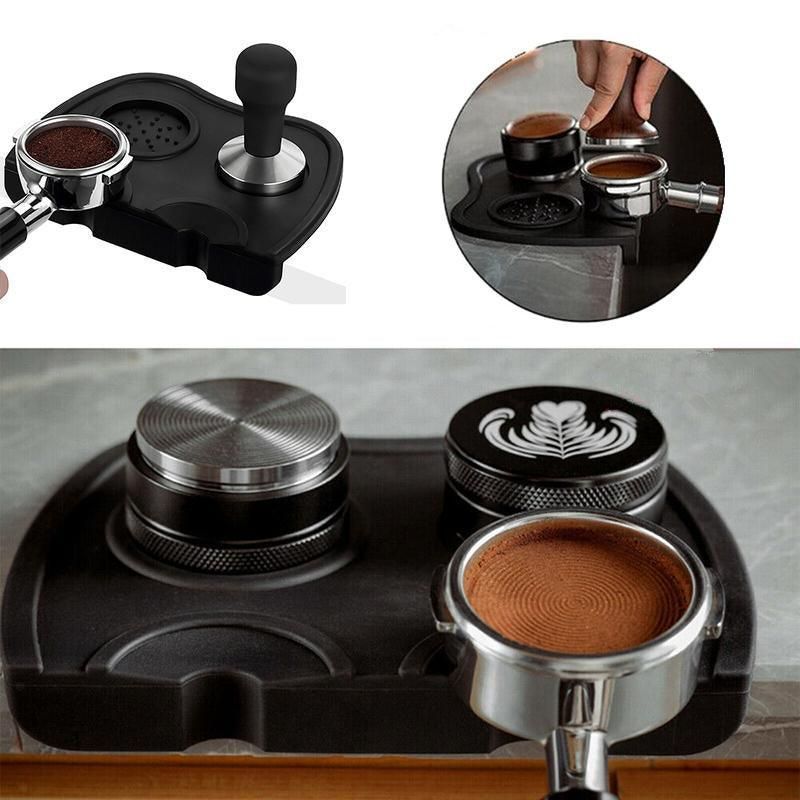 Double Slot Silicone Coffee Tamper Mat | Non-Slip Corner Tamping Pad 21×15×4cm