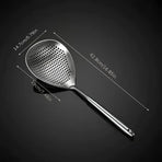 304 Stainless Steel Kitchen Colander Long Handle Noodle Dumpling Strainer Spoon - Yellow wood