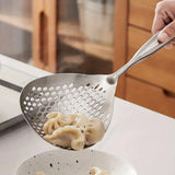 304 Stainless Steel Kitchen Colander Long Handle Noodle Dumpling Strainer Spoon - Yellow wood - Extra Image