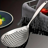 304 Stainless Steel Kitchen Colander Long Handle Noodle Dumpling Strainer Spoon - Yellow wood - Extra Image