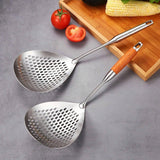 304 Stainless Steel Kitchen Colander Long Handle Noodle Dumpling Strainer Spoon - Yellow wood - Extra Image