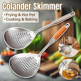 304 Stainless Steel Kitchen Colander Long Handle Noodle Dumpling Strainer Spoon - Yellow wood - Extra Image