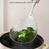 304 Stainless Steel Kitchen Colander Long Handle Noodle Dumpling Strainer Spoon - Stainless steel - Rear View