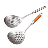 304 Stainless Steel Kitchen Colander Long Handle Noodle Dumpling Strainer Spoon - Stainless steel - Front View