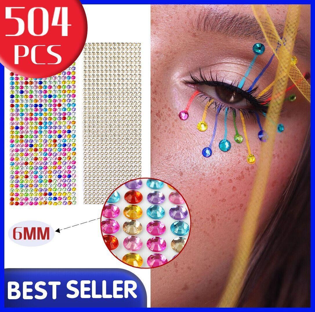 504Pcs Self-Adhesive Acrylic Rhinestone Sticker Decals 6mm - Multicolour