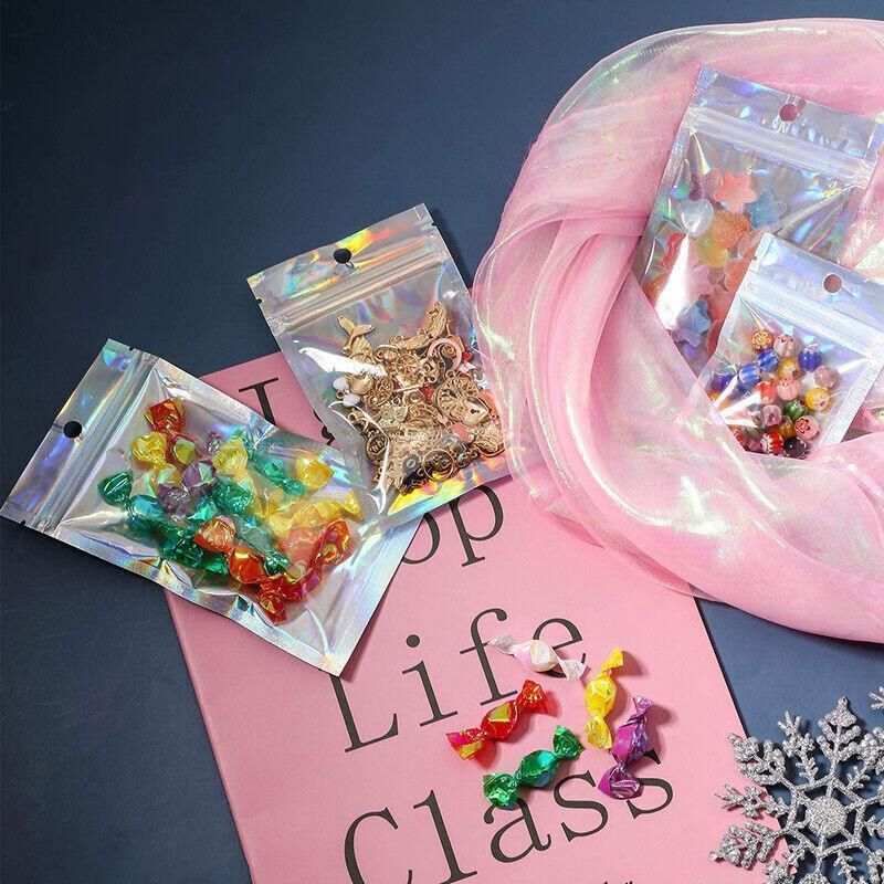 100/200X Iridescent Zip Bags for Food Storage & Holographic Makeup Pouch - 9*12cm 100PCS
