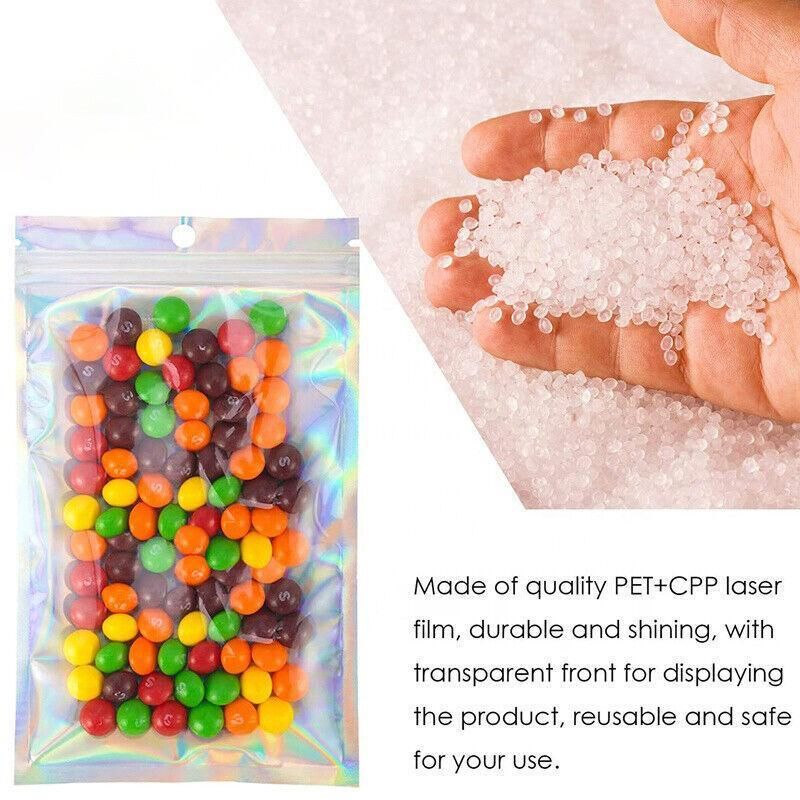 100/200X Iridescent Zip Bags for Food Storage & Holographic Makeup Pouch - 9*12cm 200PCS