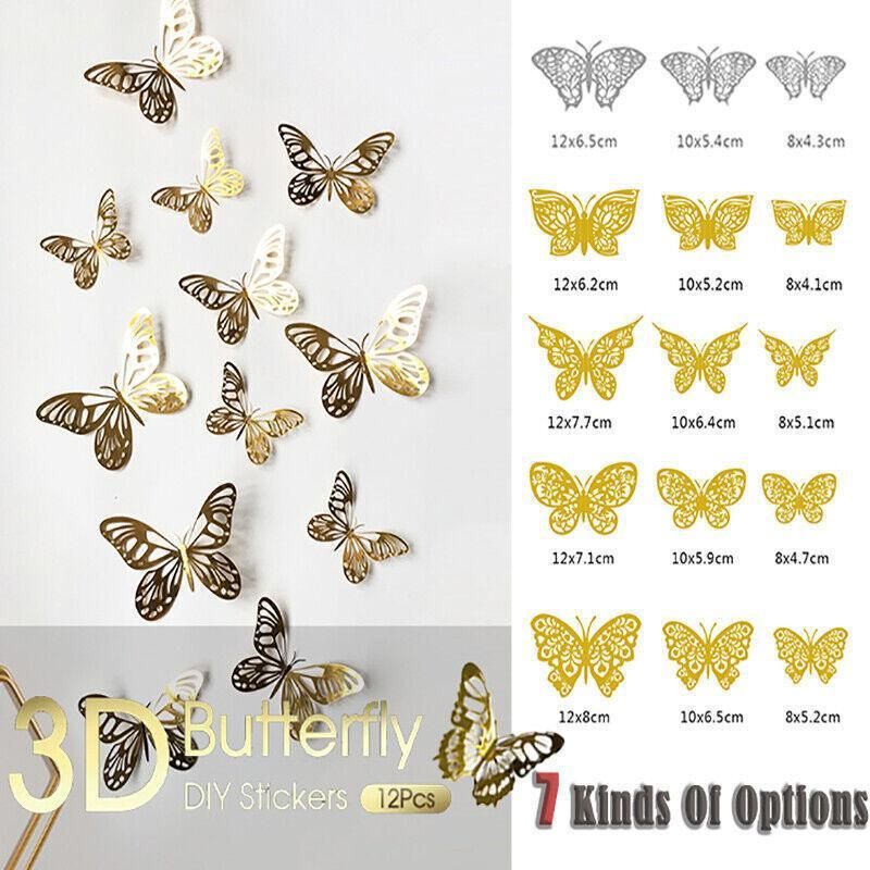 12X 3D Butterfly Wall Decals Stickers Removable Kids Nursery Decoration - 7603