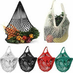 Reusable Mesh Net Shopping Bag String Tote Grocery Fruit Vegetable Storage - Beige