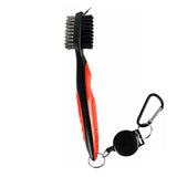 Golf Cleaning Brush Retractable Stock Color Groove Cleaner With Reel Club Ball - Black - Front View