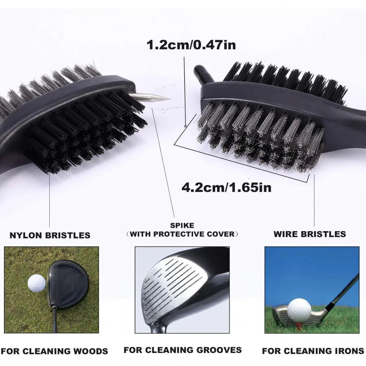 Golf Cleaning Brush Retractable Stock Color Groove Cleaner With Reel Club Ball - Black