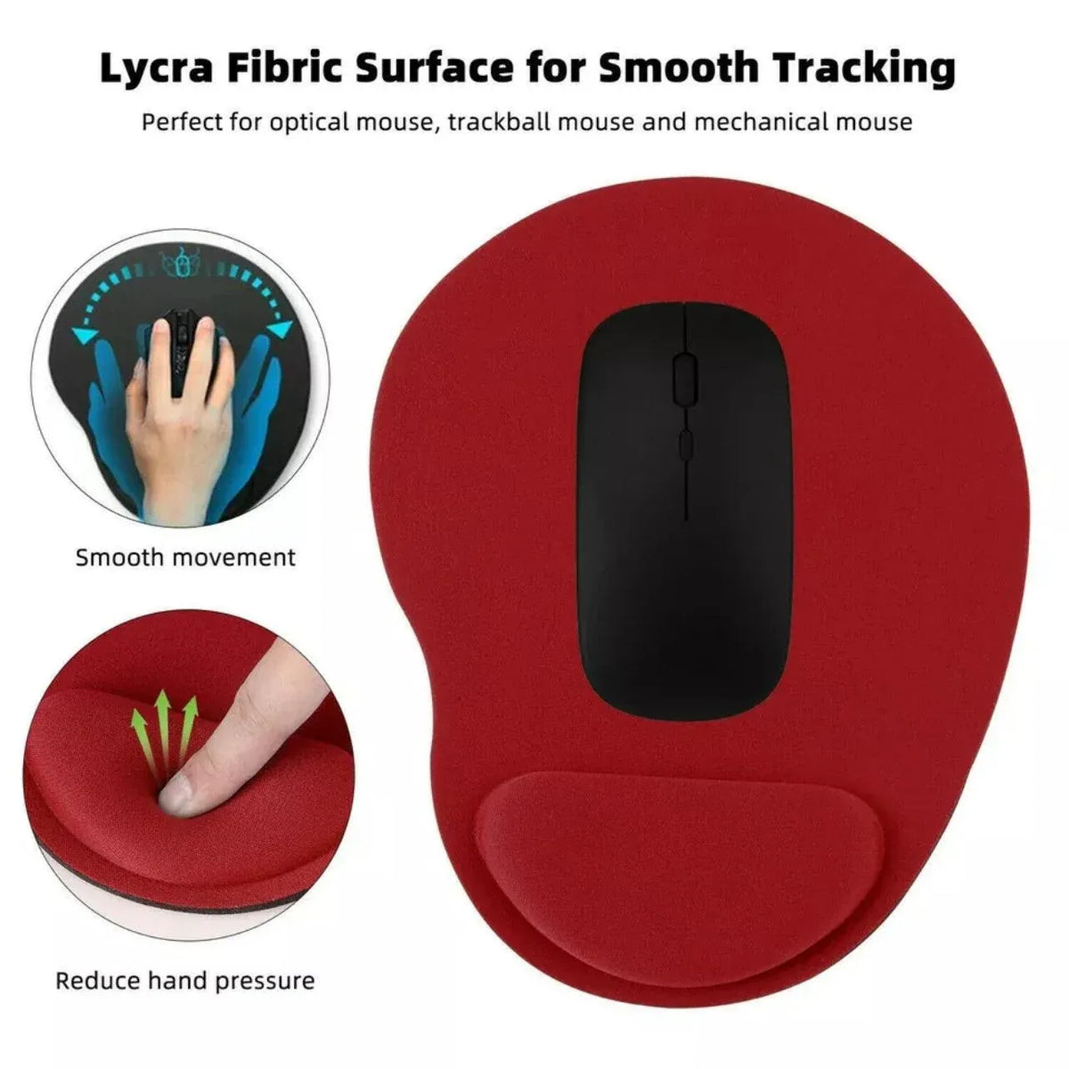 Comfort Mouse Pad with Built In Wrist Support Non Slip Ergonomic Mice Mat - Black