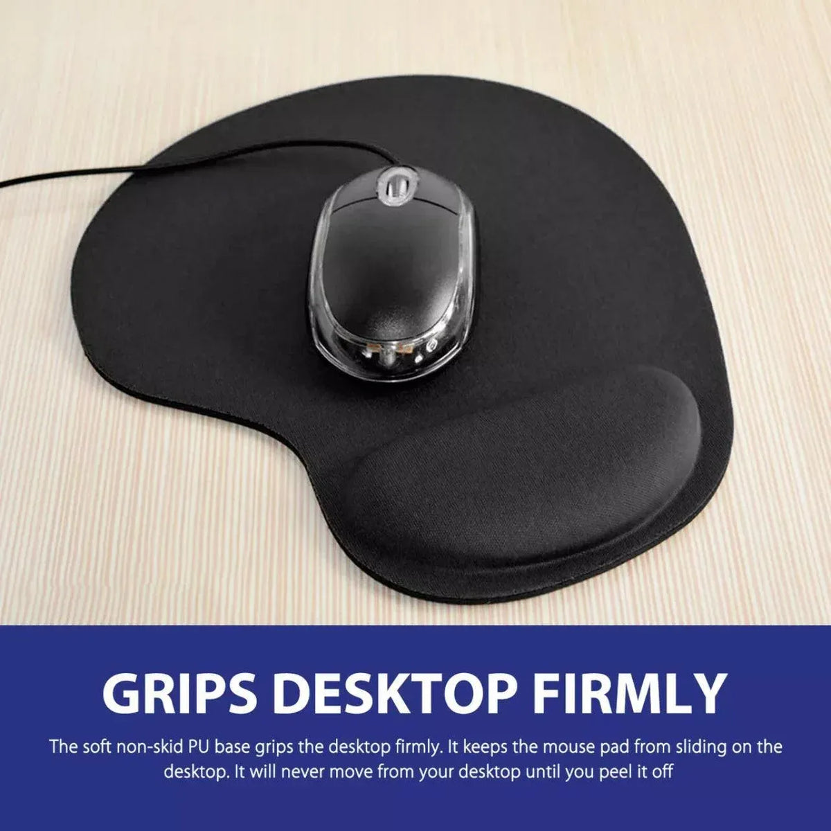 Comfort Mouse Pad with Built In Wrist Support Non Slip Ergonomic Mice Mat - Black