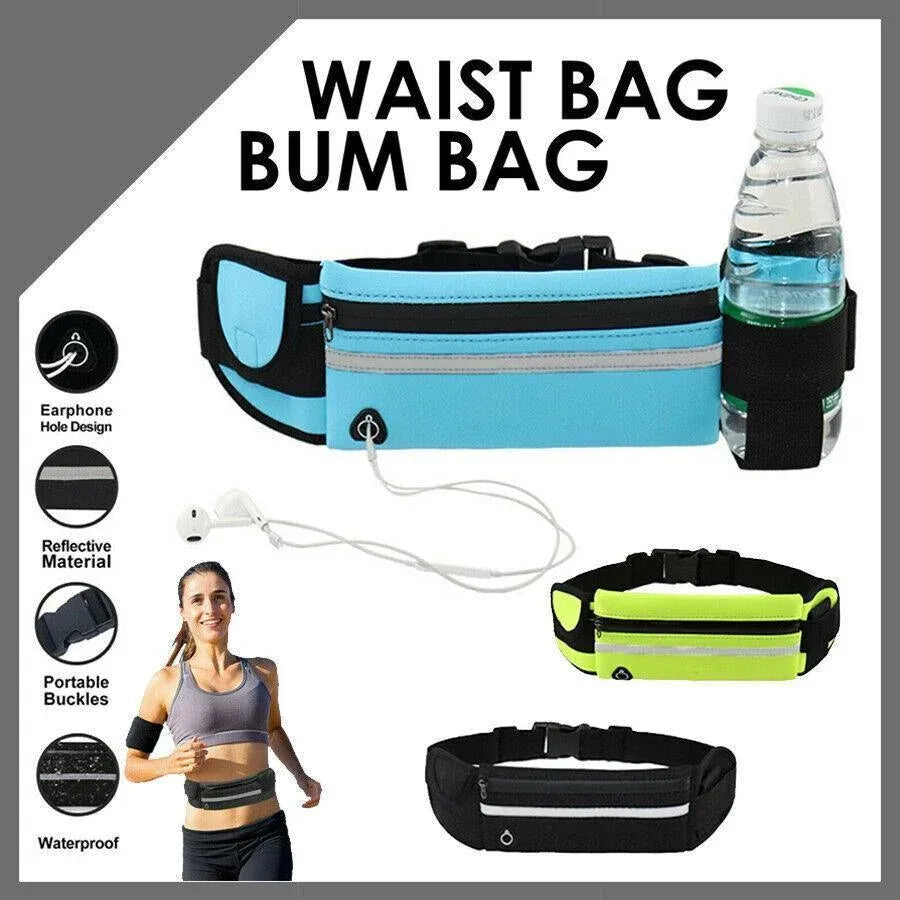 Waterproof Running Bum Bag Fanny Pack Waist Belt Money Wallet Zip Pouch Sports - Blue