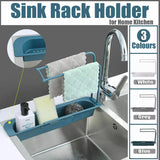 Telescopic Sink Rack Holder Expandable Storage Drain Basket Home Kitchen Kit - Blue