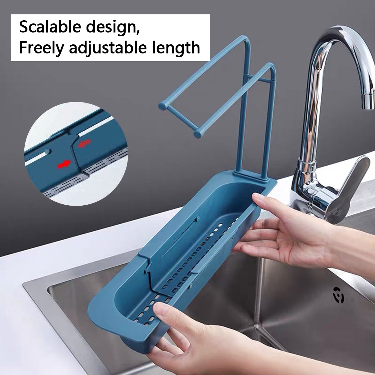 Telescopic Sink Rack Holder Expandable Storage Drain Basket Home Kitchen Kit - Blue
