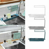 Telescopic Sink Rack Holder Expandable Storage Drain Basket Home Kitchen Kit - Blue
