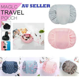 Portable Travel Makeup Bag Drawstring Cosmetic Pouch Lazy Storage Organiser Case - Blue - Front View