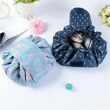 Portable Travel Makeup Bag Drawstring Cosmetic Pouch Lazy Storage Organiser Case - Blue - Side View