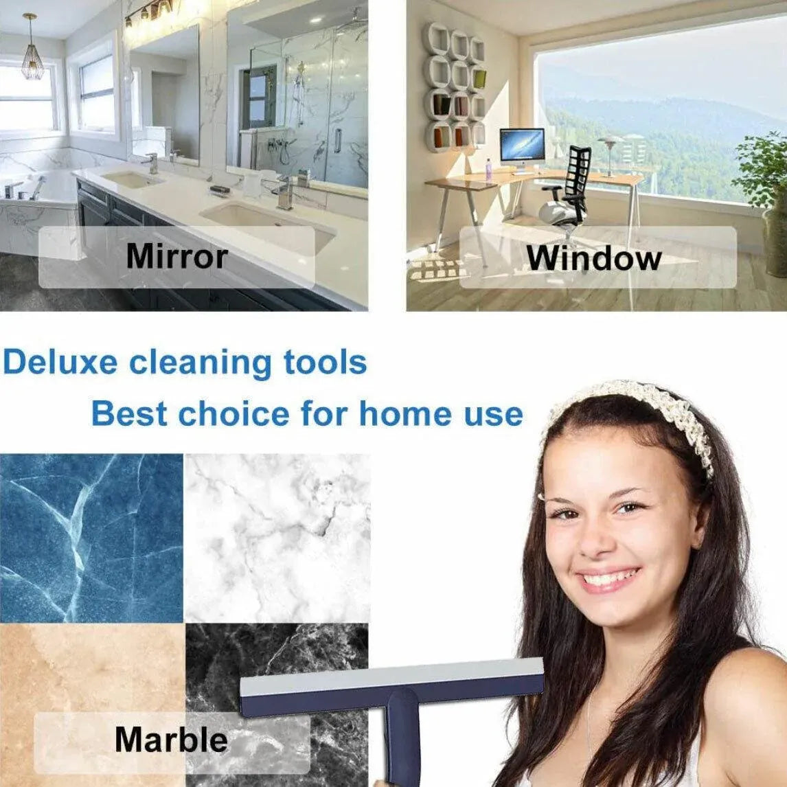 Shower Squeegee Bathroom Mirror Window Glass Cleaner Wiper Home Cleaning Tool - Blue