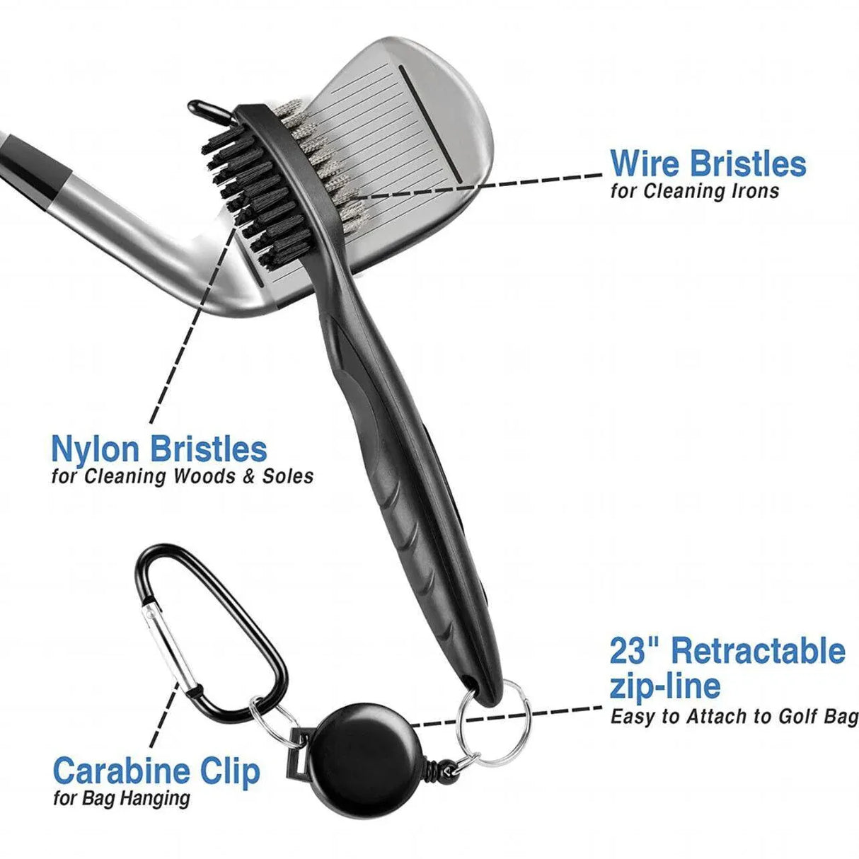 Golf Cleaning Brush Retractable Stock Color Groove Cleaner With Reel Club Ball - Blue