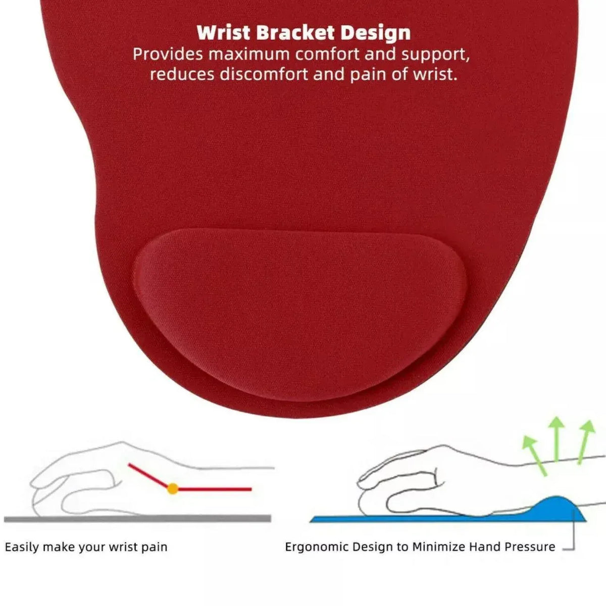 Comfort Mouse Pad with Built In Wrist Support Non Slip Ergonomic Mice Mat - Blue