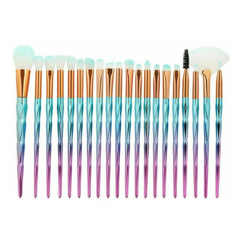 20 Pcs Eye Make-Up Brushes Diamond Unicorn Eyeshadow Eyebrow Blending Brush Set - Blue and Pink