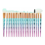 20 Pcs Eye Make-Up Brushes Diamond Unicorn Eyeshadow Eyebrow Blending Brush Set - Blue and Pink