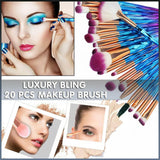 20 Pcs Eye Make-Up Brushes Diamond Unicorn Eyeshadow Eyebrow Blending Brush Set - Blue and Pink - Front View