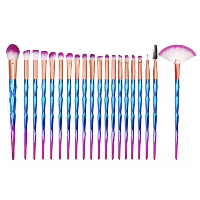 20 Pcs Eye Make-Up Brushes Diamond Unicorn Eyeshadow Eyebrow Blending Brush Set - Blue and Purple
