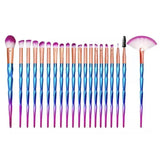 20 Pcs Eye Make-Up Brushes Diamond Unicorn Eyeshadow Eyebrow Blending Brush Set - Blue and Purple