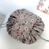Portable Travel Makeup Bag Drawstring Cosmetic Pouch Lazy Storage Organiser Case - Blue White Feather - Close-Up Angle