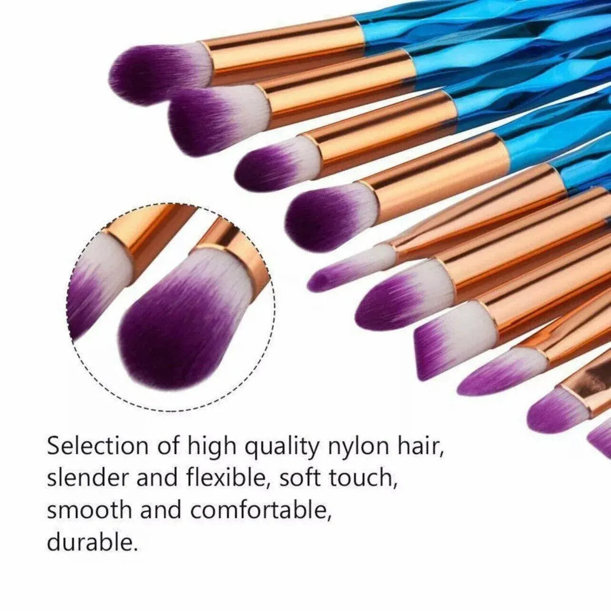 20 Pcs Eye Make-Up Brushes Diamond Unicorn Eyeshadow Eyebrow Blending Brush Set - Gold