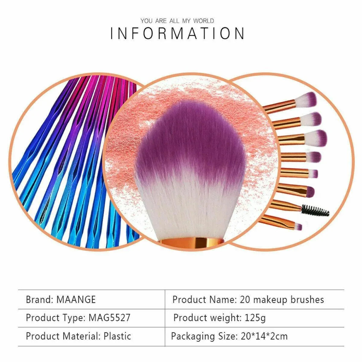 20 Pcs Eye Make-Up Brushes Diamond Unicorn Eyeshadow Eyebrow Blending Brush Set - Gold