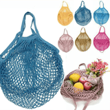 Reusable Mesh Net Shopping Bag String Tote Grocery Fruit Vegetable Storage - Grey - Top-Down View