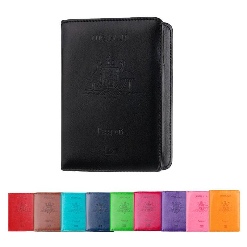 RFID Passport Holder Slim Leather Travel Wallet ID Card Cover Case for Men Women - Light Blue