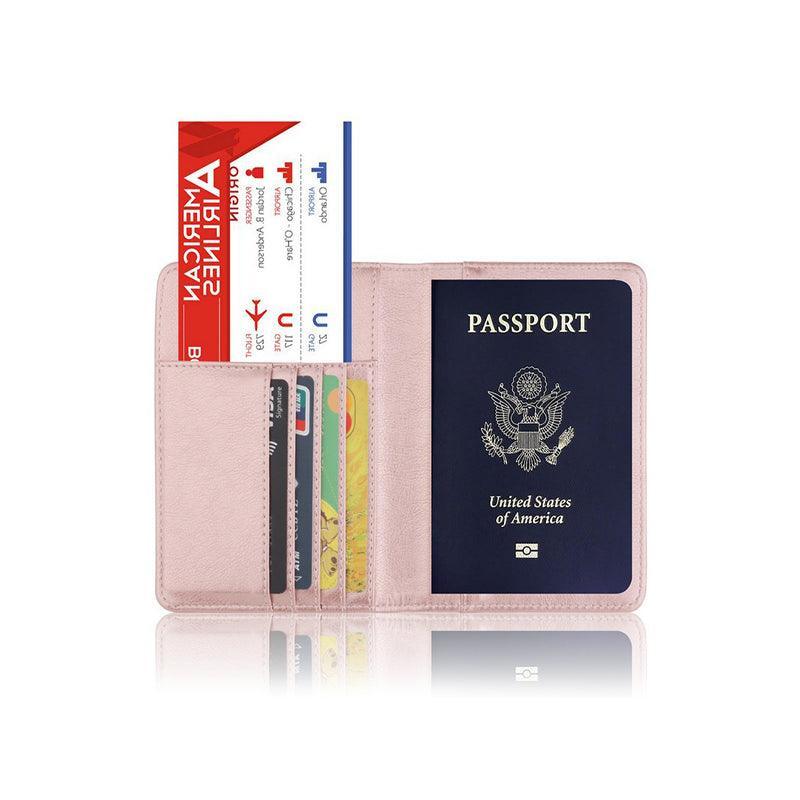 RFID Passport Holder Slim Leather Travel Wallet ID Card Cover Case for Men Women - Light Blue