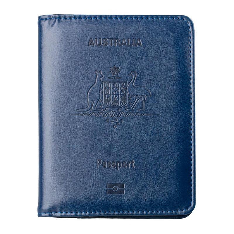 RFID Passport Holder Slim Leather Travel Wallet ID Card Cover Case for Men Women - Light Blue