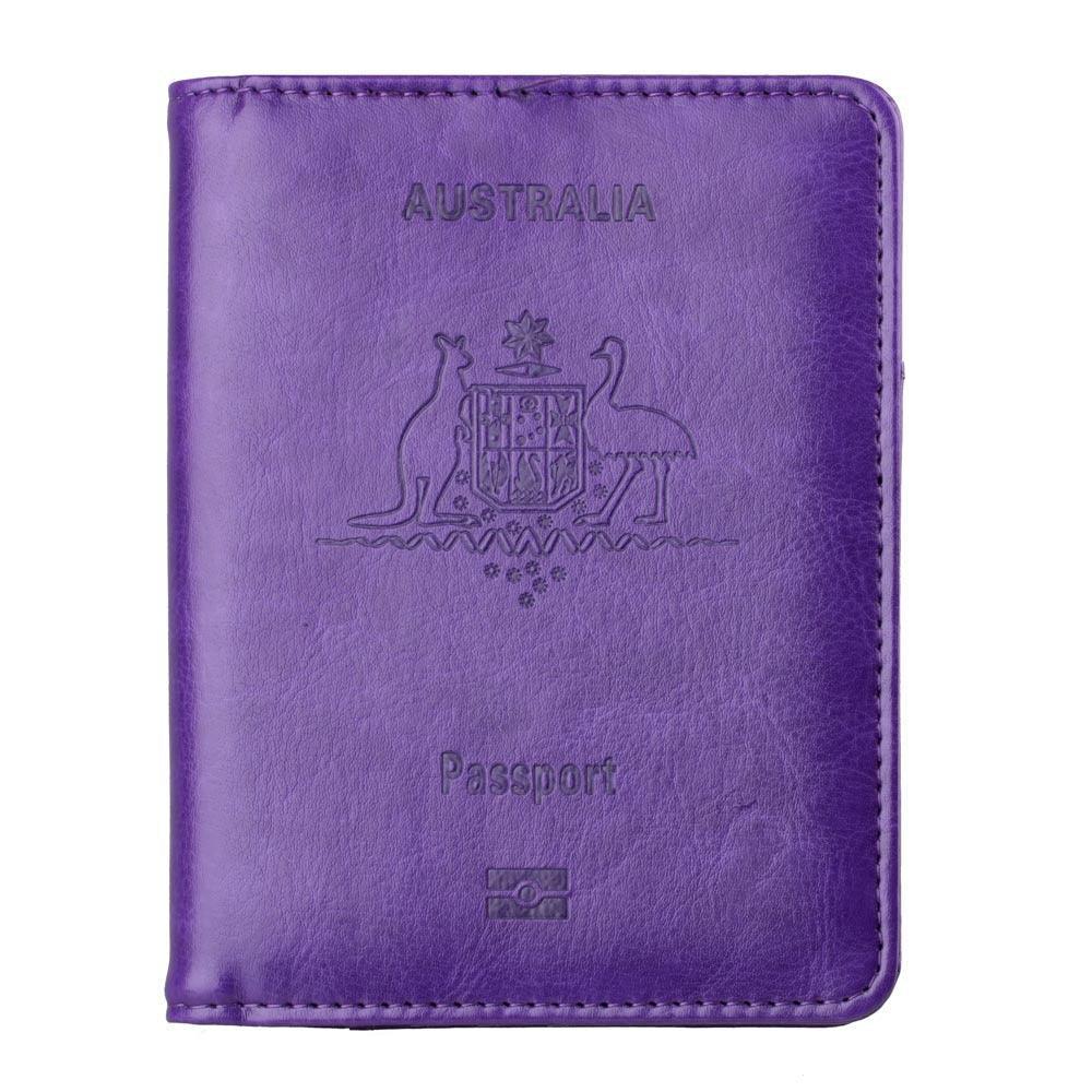 RFID Passport Holder Slim Leather Travel Wallet ID Card Cover Case for Men Women - Light Blue